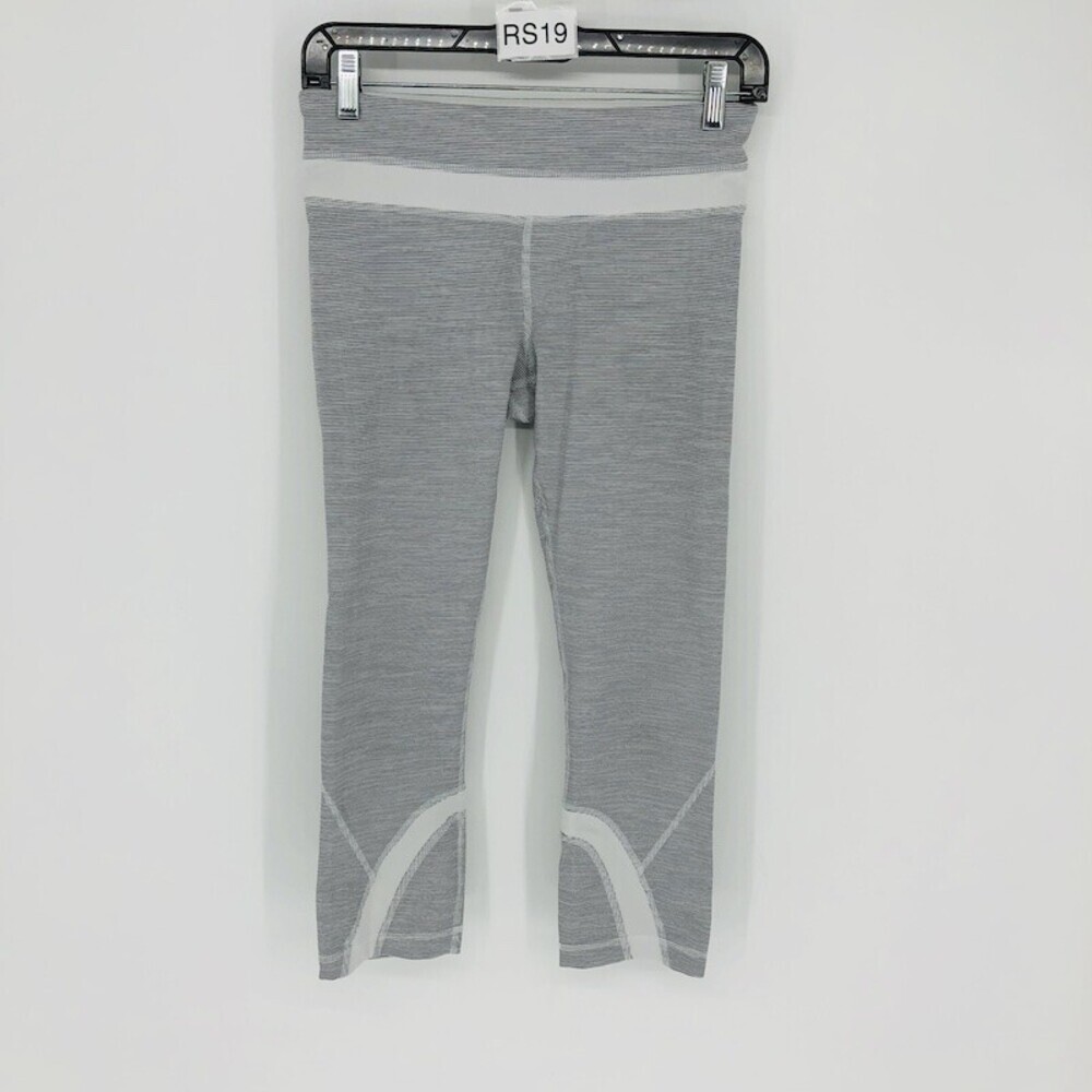 Lululemon Women's Gray Stretch Mid Rise Activewear Cropped Stripe Legging Size 6